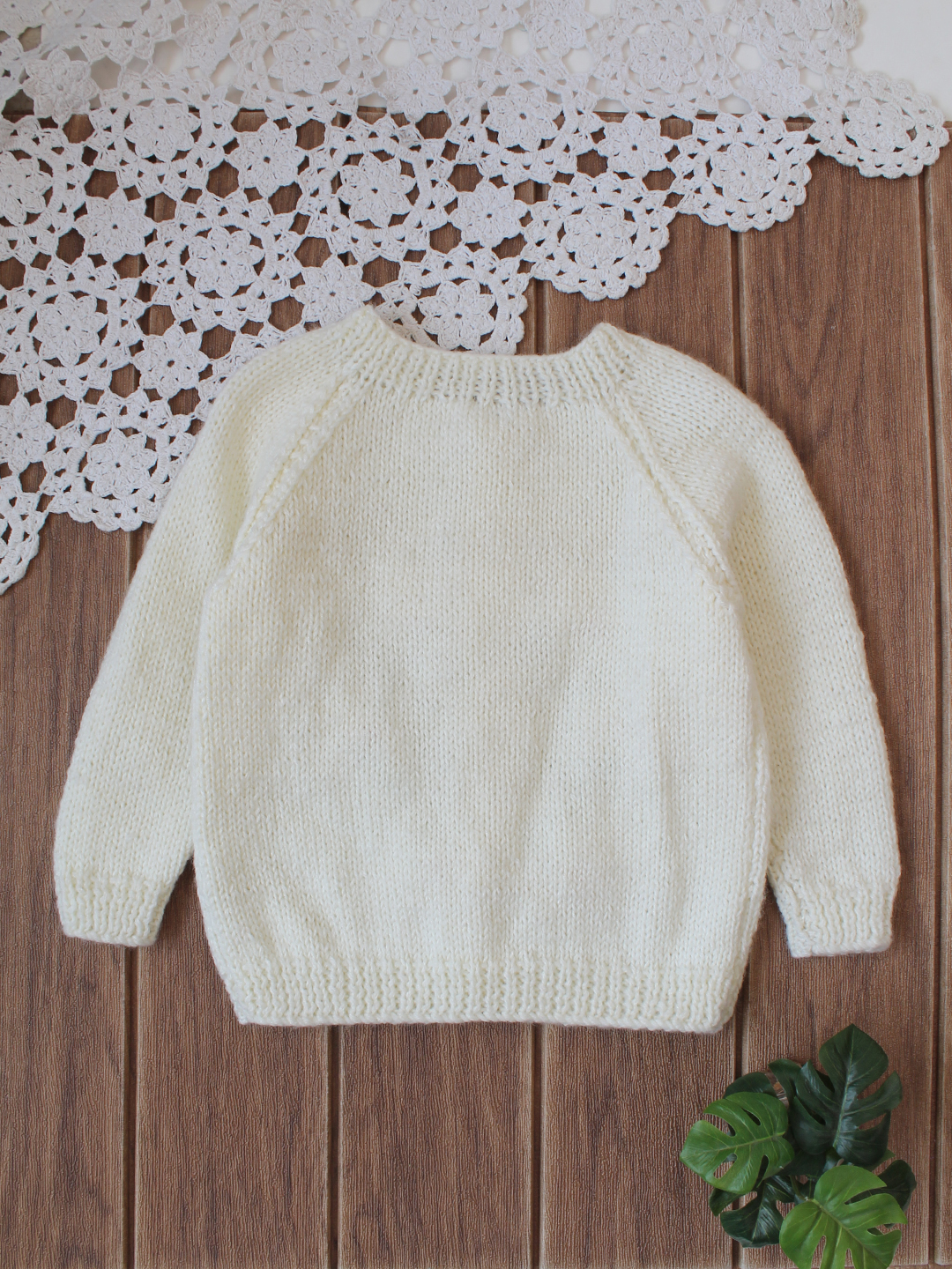Floral Appliques Knitted Cradigan - Cream