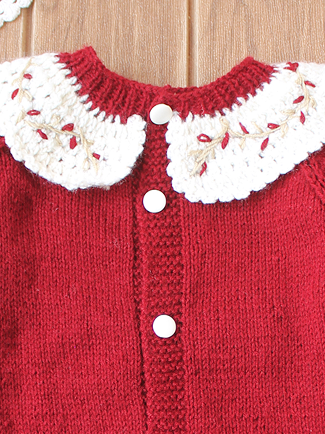 Crochet Ruffle Collar Baby Sweater - Maroon