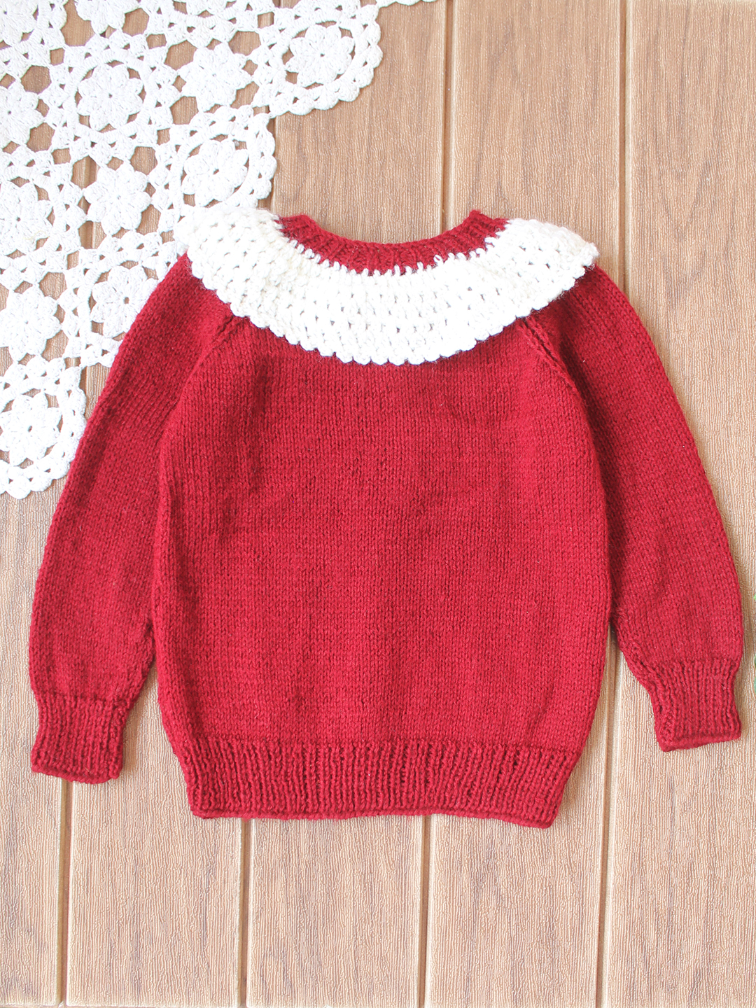 Crochet Ruffle Collar Baby Sweater - Maroon