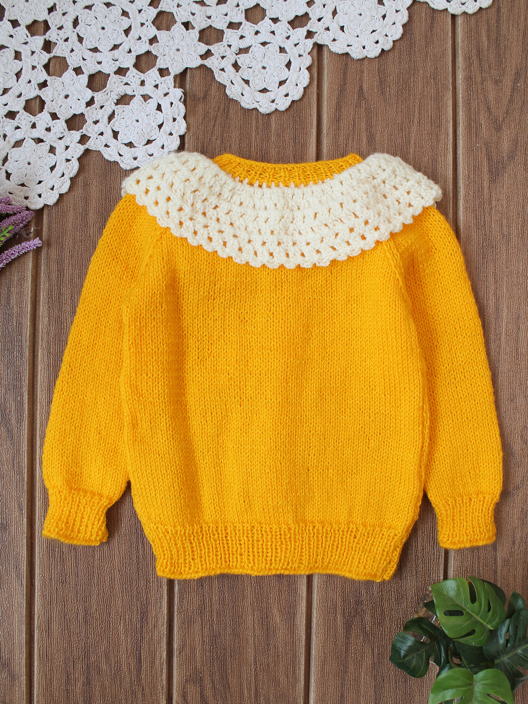 Crochet Ruffle Collar Baby Sweater - Yellow