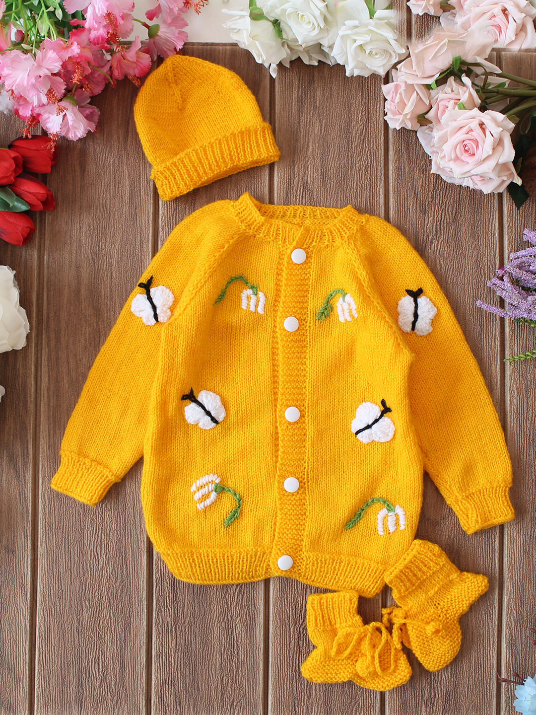 Butterfly Embroidered Sweater Set - Yellow
