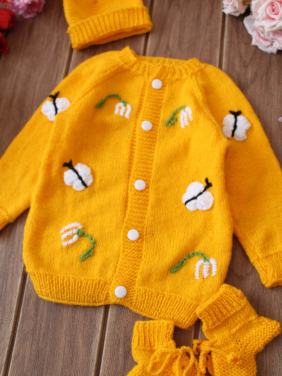 Butterfly Embroidered Sweater Set - Yellow