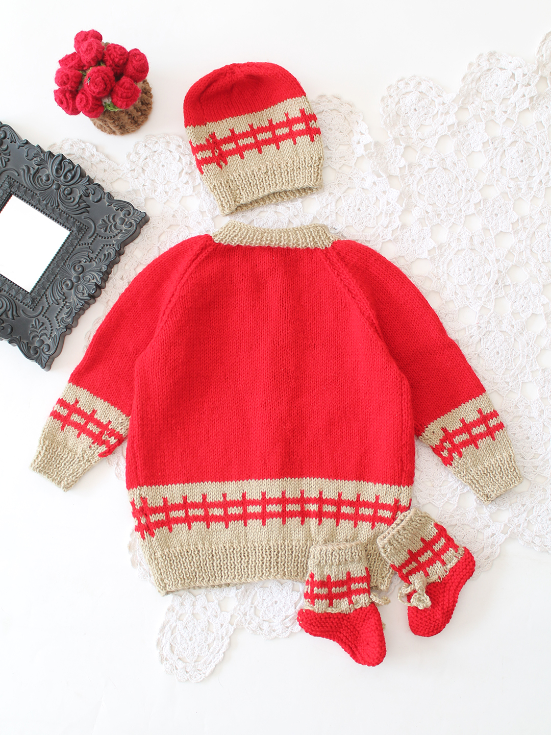 Handknitted Sweater Set - Red