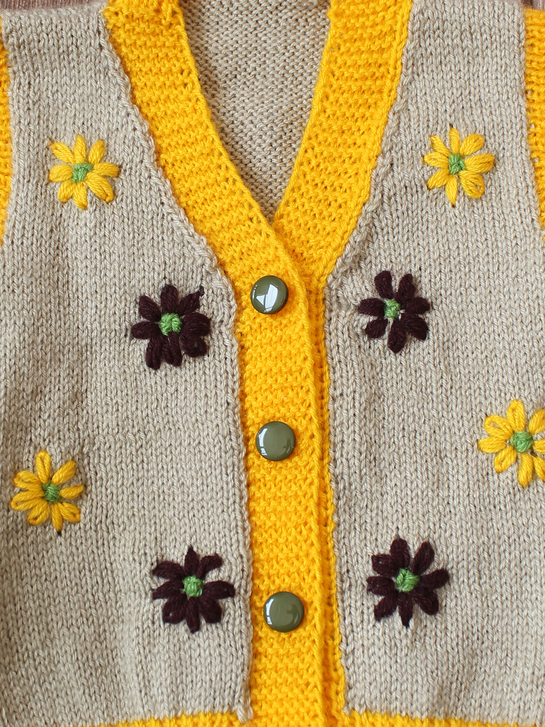 Floral Applique Sweater Vest - Beige