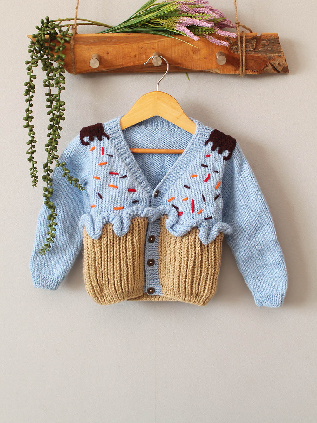 Handnitted Cupcake Sweater - Sky Blue