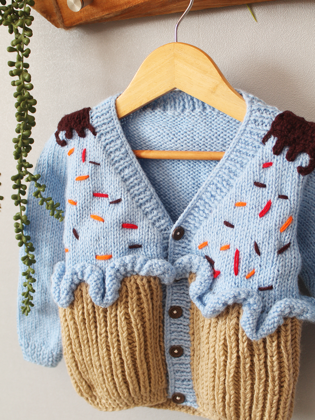 Handnitted Cupcake Sweater - Sky Blue