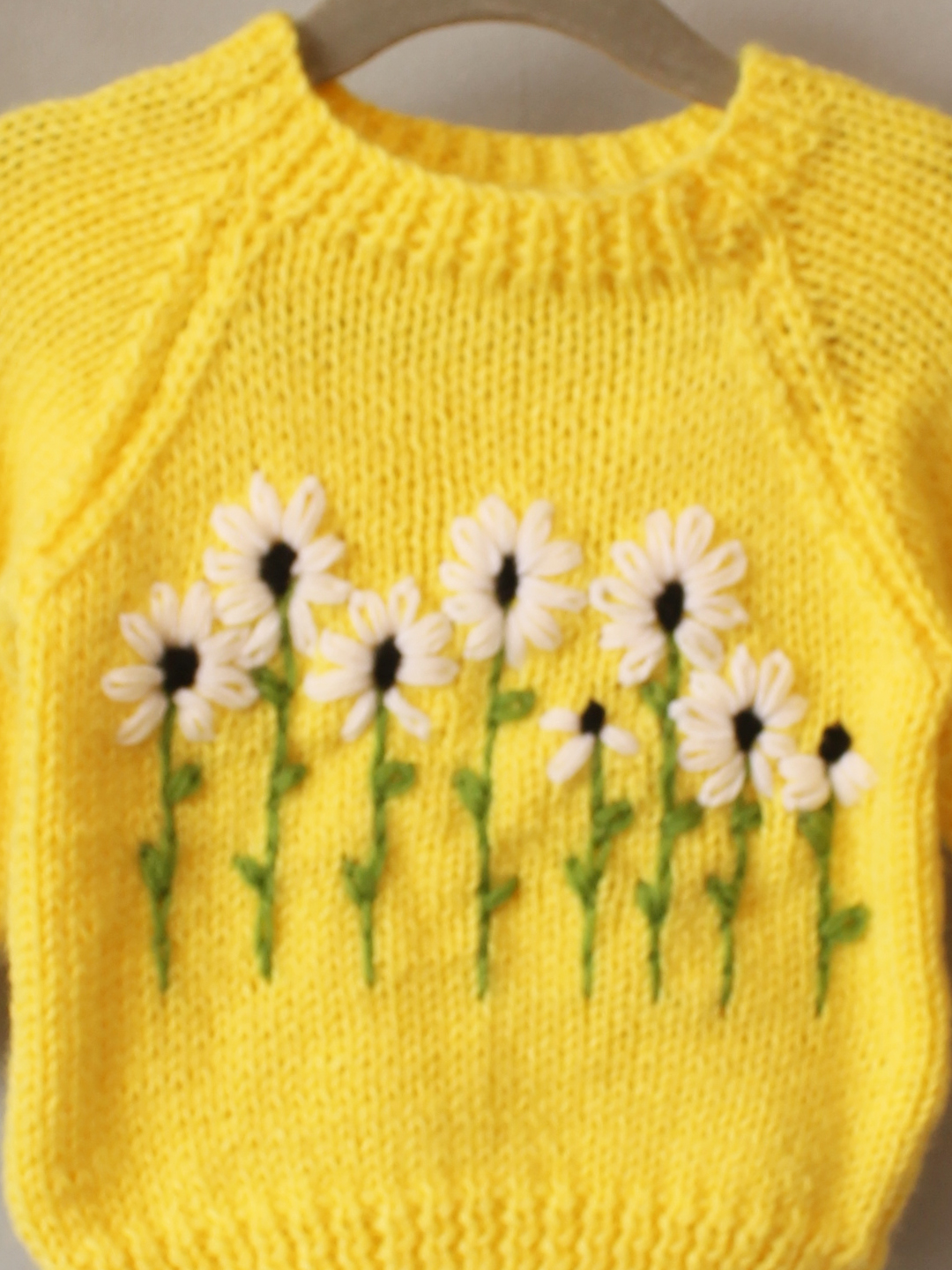 Handknitted Floral Embroidered Sweater - Yellow