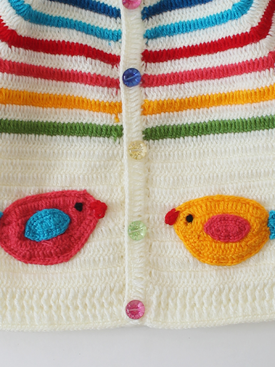 Crochet Striped Front Button Sweater - Cream