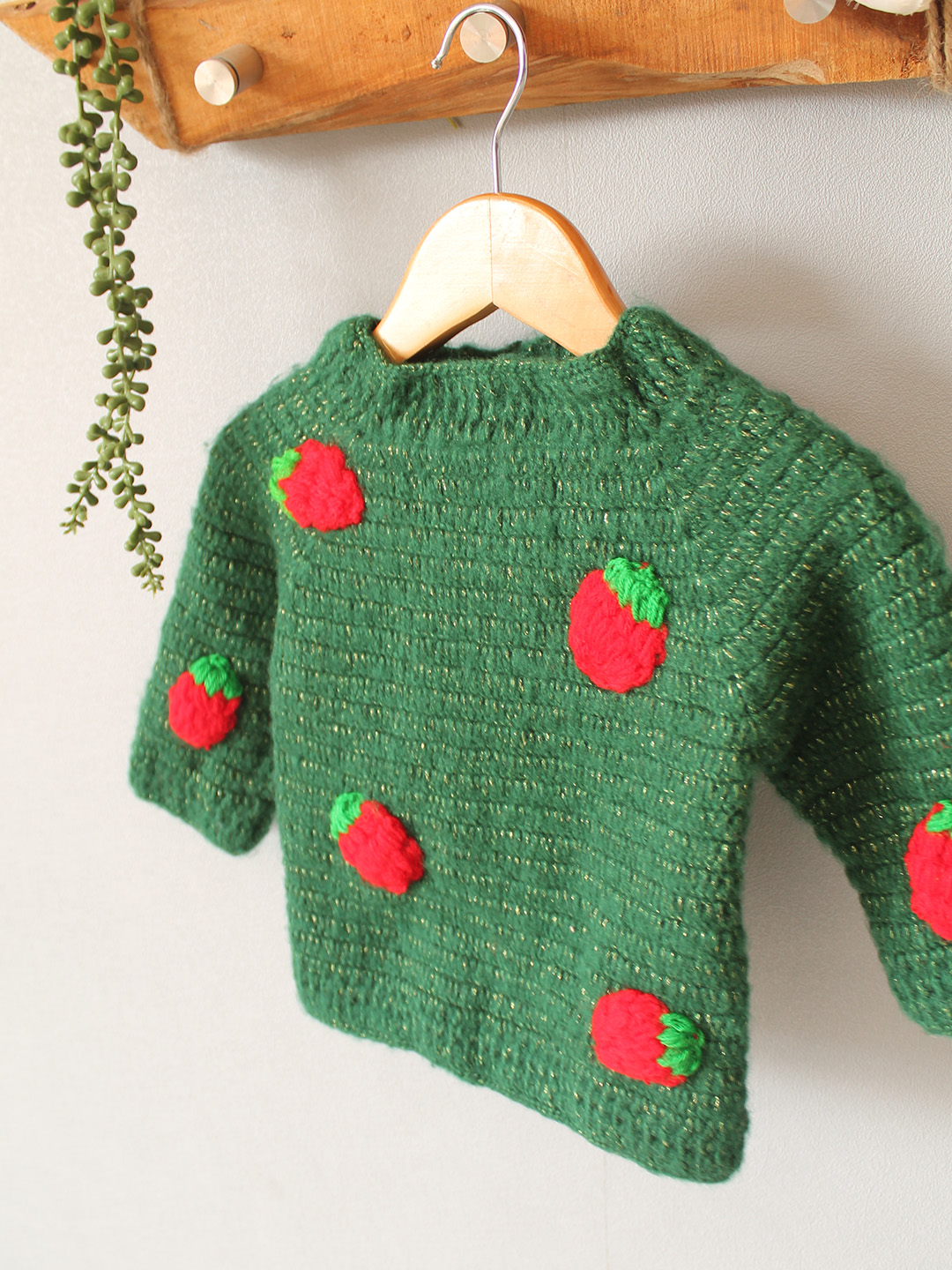 Crochet Strawberry Baby Sweater - Green