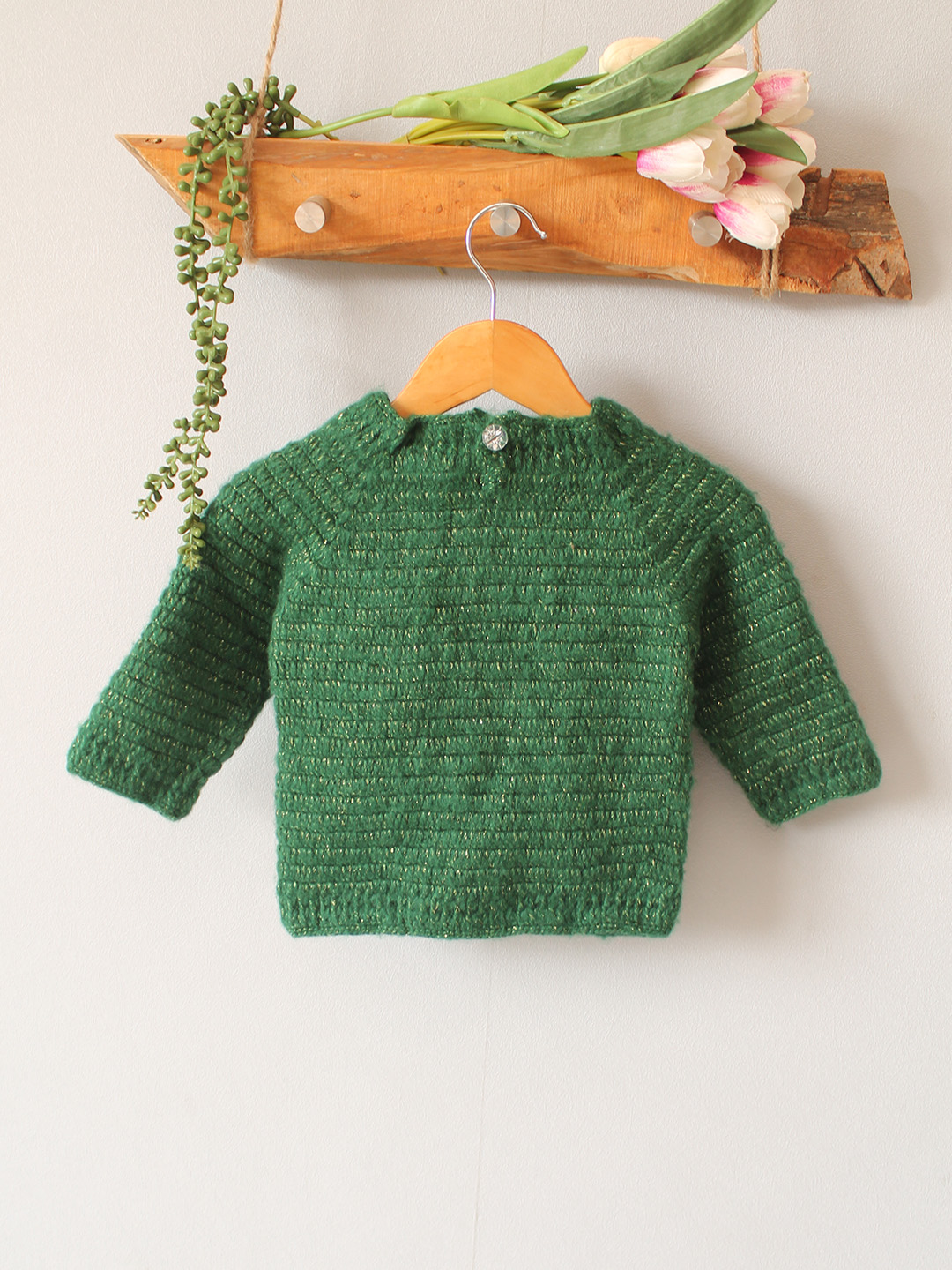 Crochet Strawberry Baby Sweater - Green