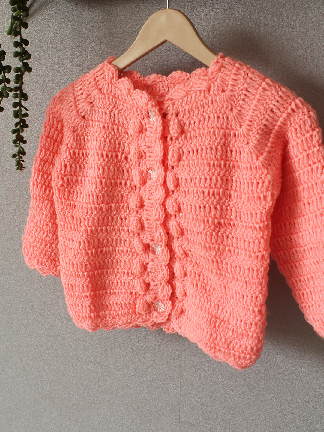 Crochet Self Design Sweater - Peach