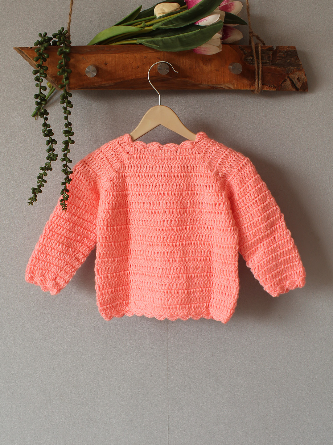 Crochet Self Design Sweater - Peach