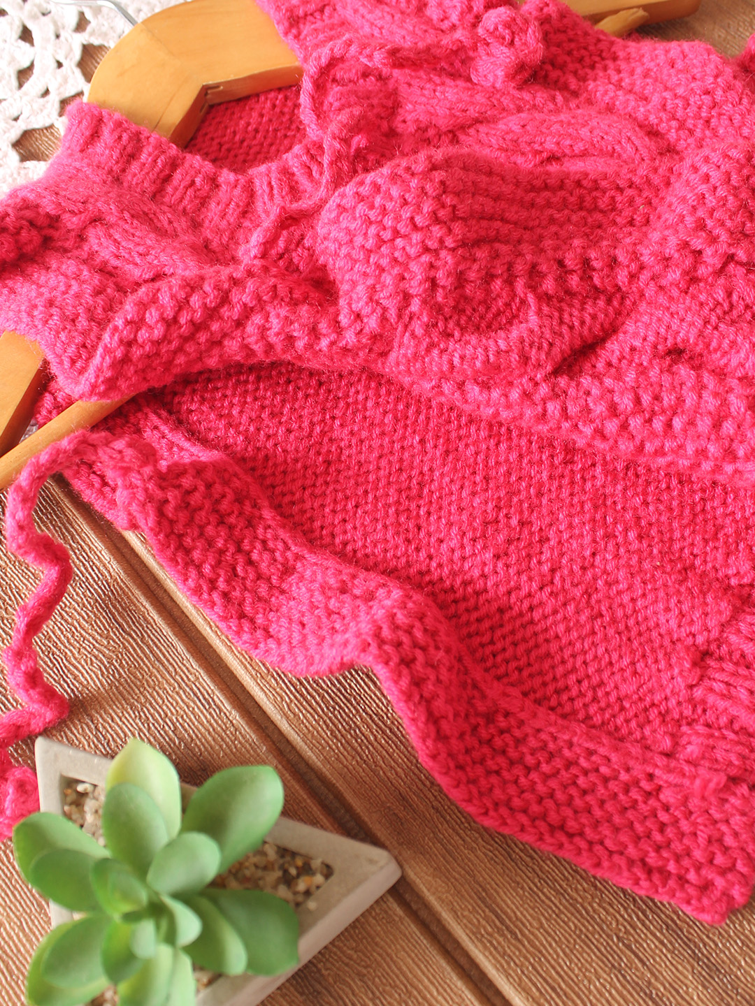Handknitted Cable Knit Side Tie-Up Sweater - Pink