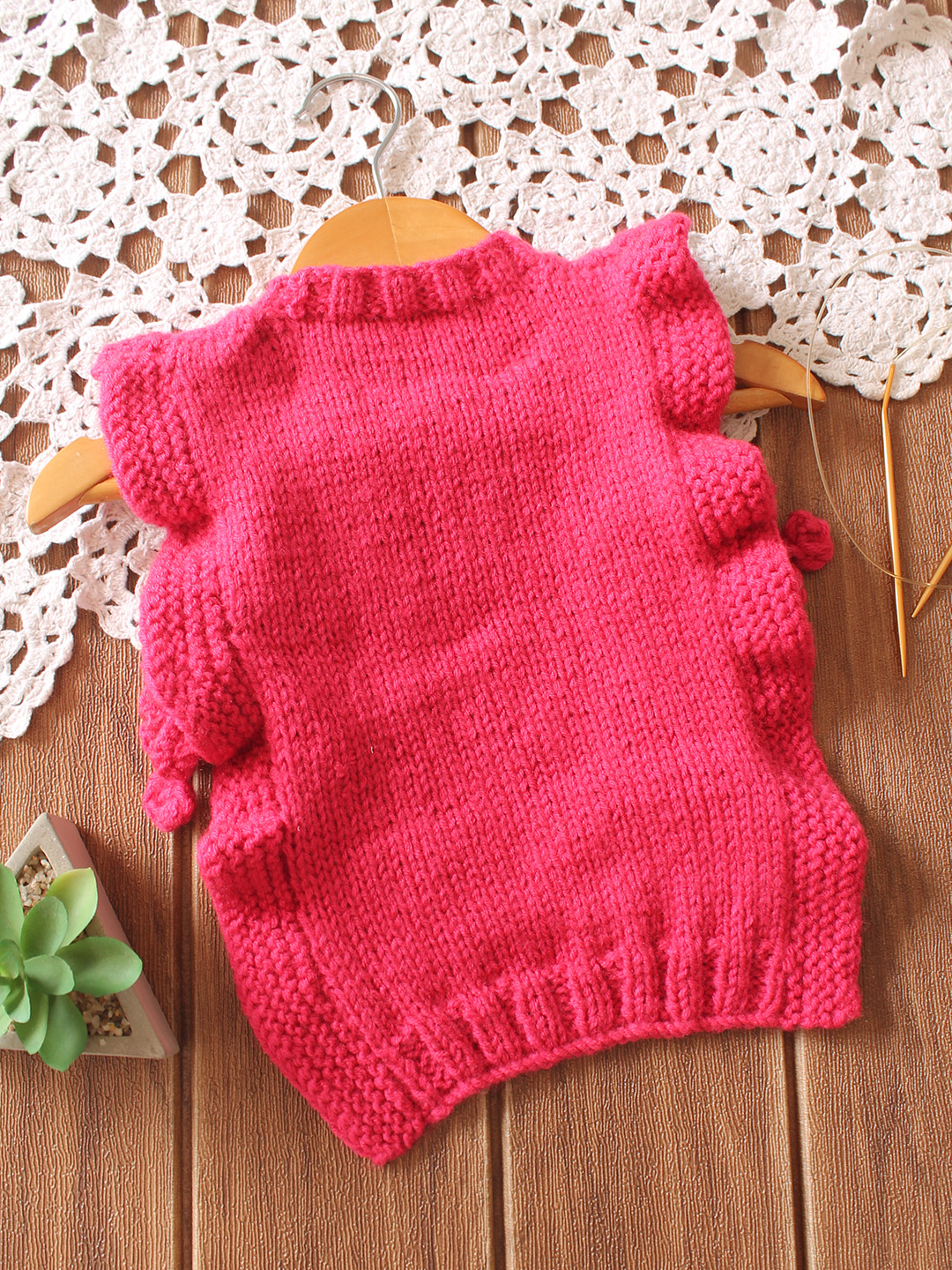 Handknitted Cable Knit Side Tie-Up Sweater - Pink