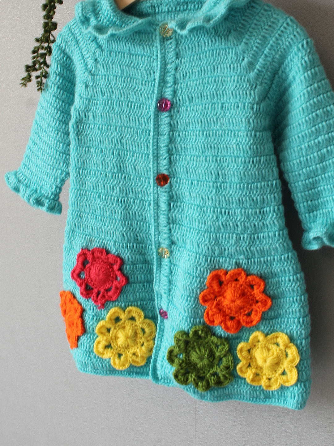 Crochet Floral Collar Detailed Sweater - Blue