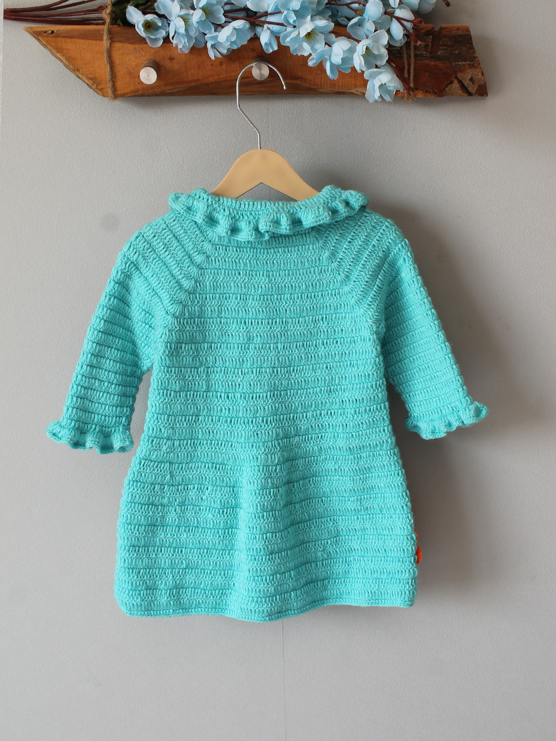 Crochet Floral Collar Detailed Sweater - Blue