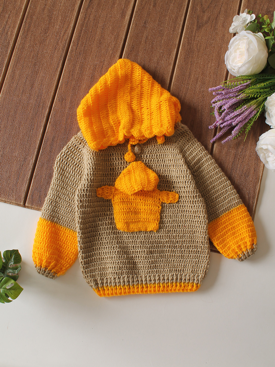 Crochet Hooded Sweater - Beige