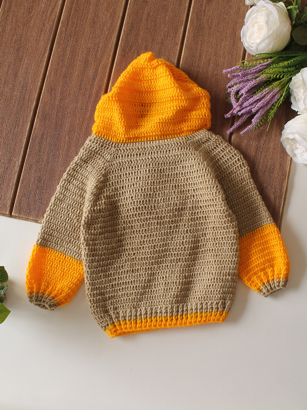Crochet Hooded Sweater - Beige