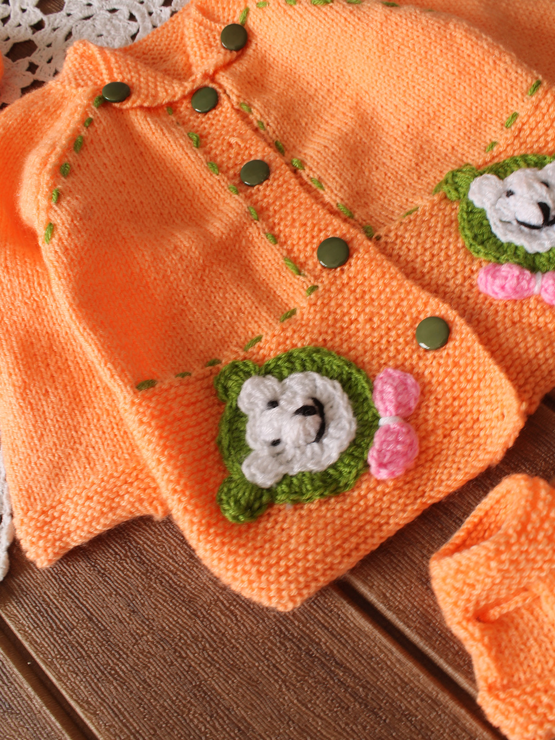 Handknitted Floral Embroidered Sweater - Orange