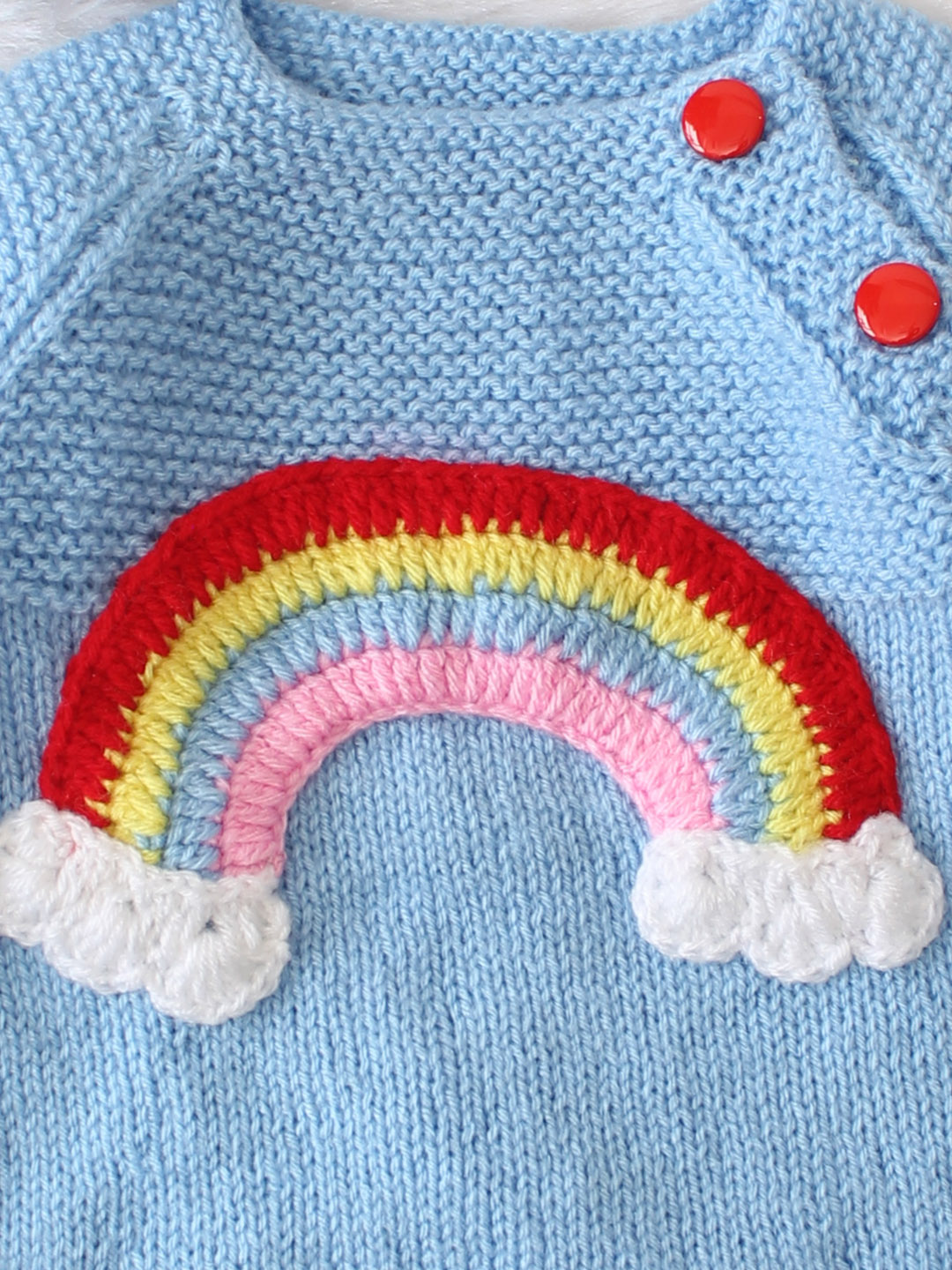 Knitted Rainbow Applique Sweater with Cap and Socks - Sky Blue