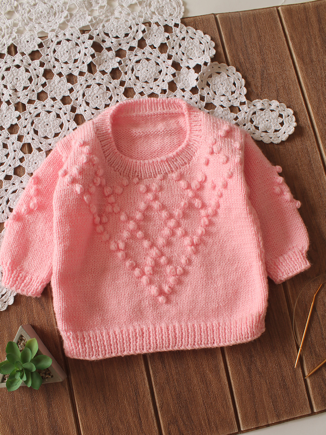 Handknitted Bobble Stitch Handmade Sweater - Pink