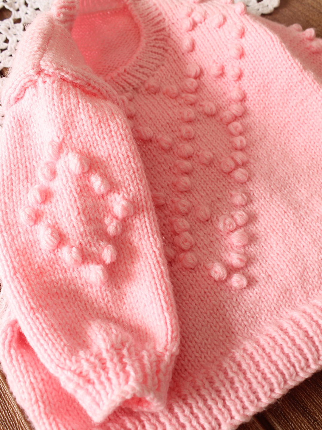 Handknitted Bobble Stitch Handmade Sweater - Pink