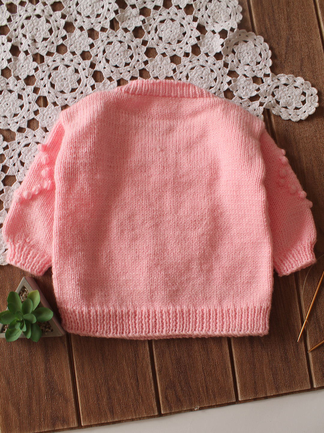 Handknitted Bobble Stitch Handmade Sweater - Pink