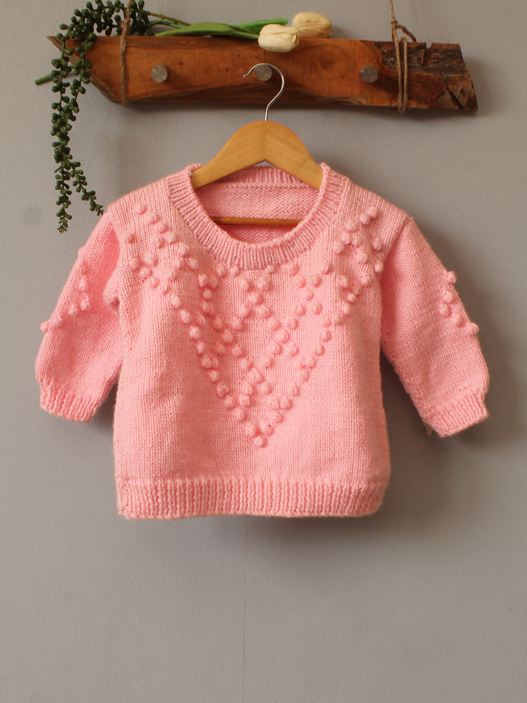 Handknitted Bobble Stitch Handmade Sweater - Pink