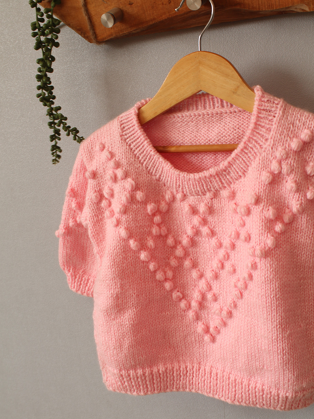 Handknitted Bobble Stitch Handmade Sweater - Pink
