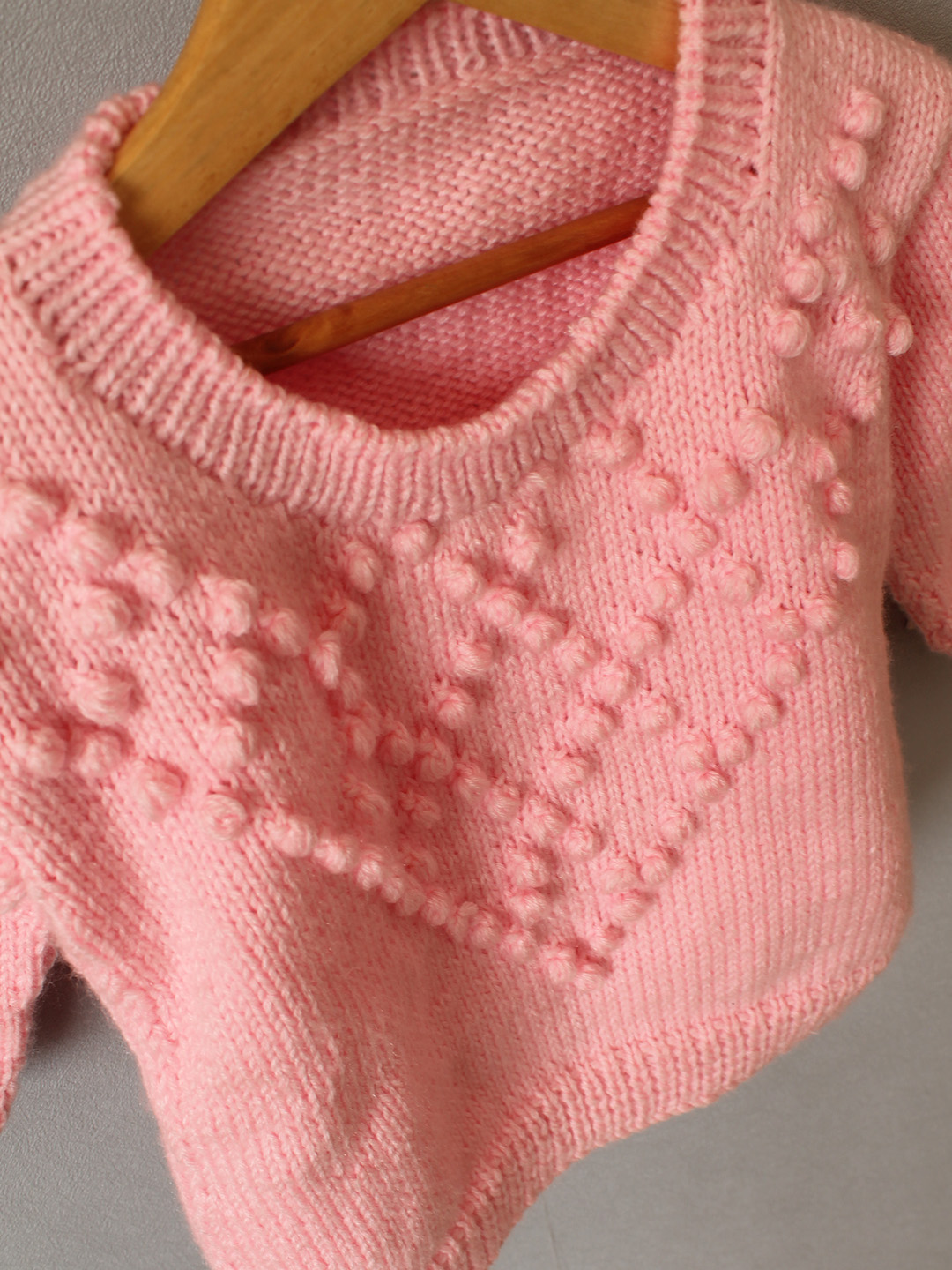 Handknitted Bobble Stitch Handmade Sweater - Pink