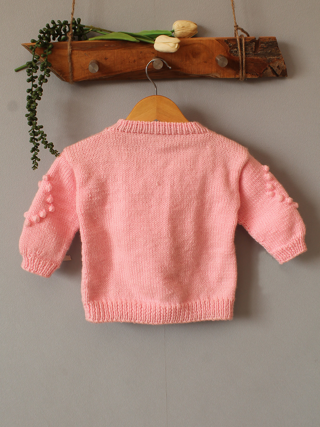 Handknitted Bobble Stitch Handmade Sweater - Pink