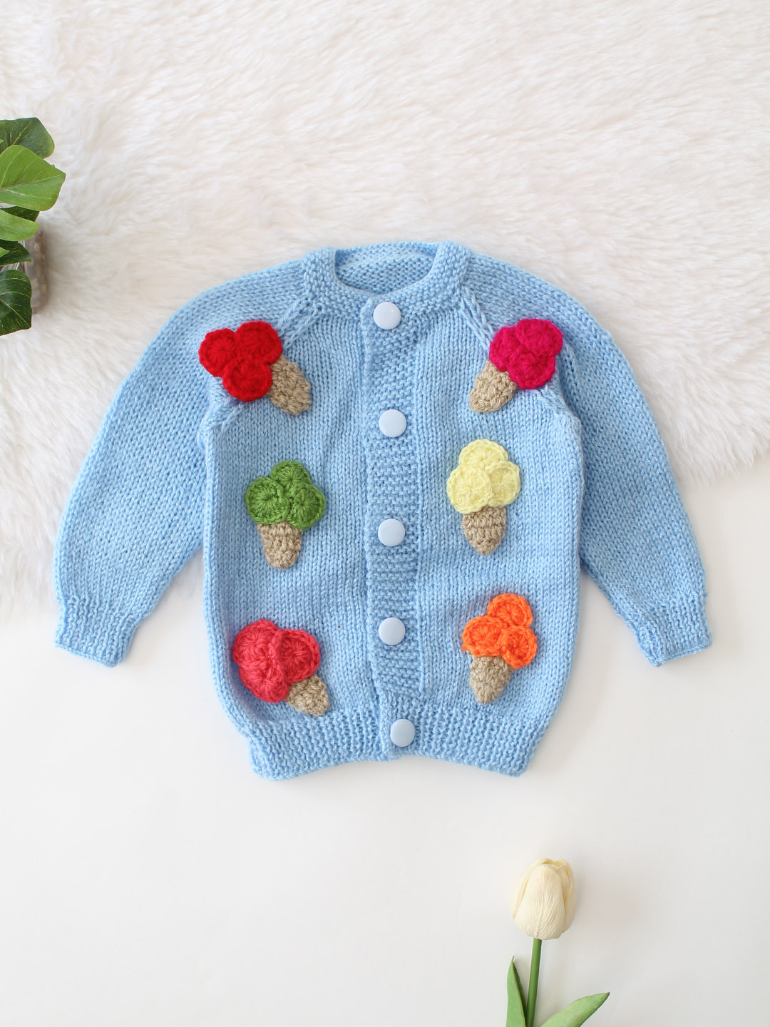 Handknitted Ice-Cream Cone Design Sweater - Sky Blue
