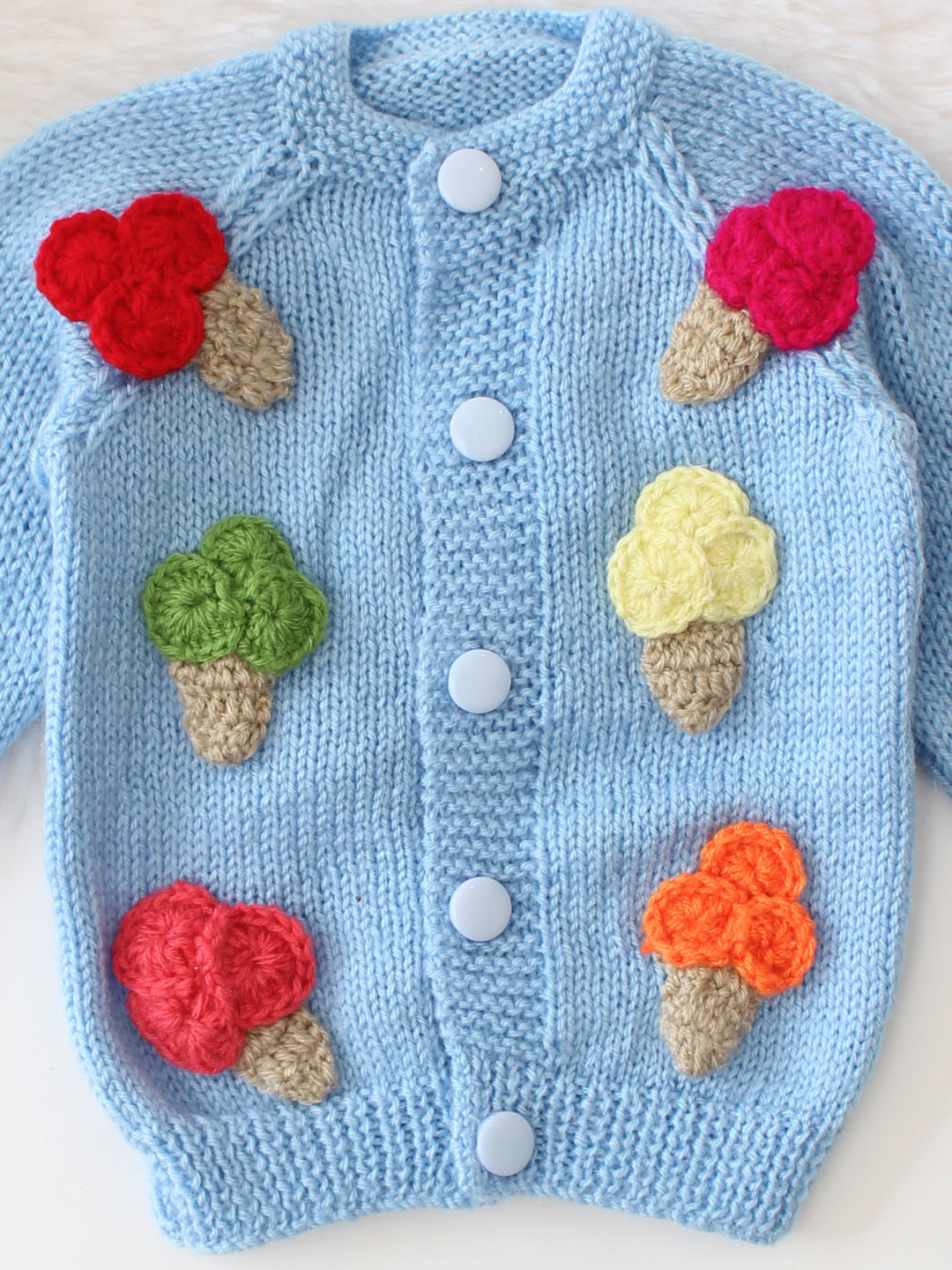 Handknitted Ice-Cream Cone Design Sweater - Sky Blue