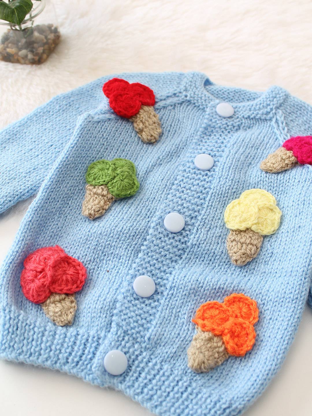 Handknitted Ice-Cream Cone Design Sweater - Sky Blue