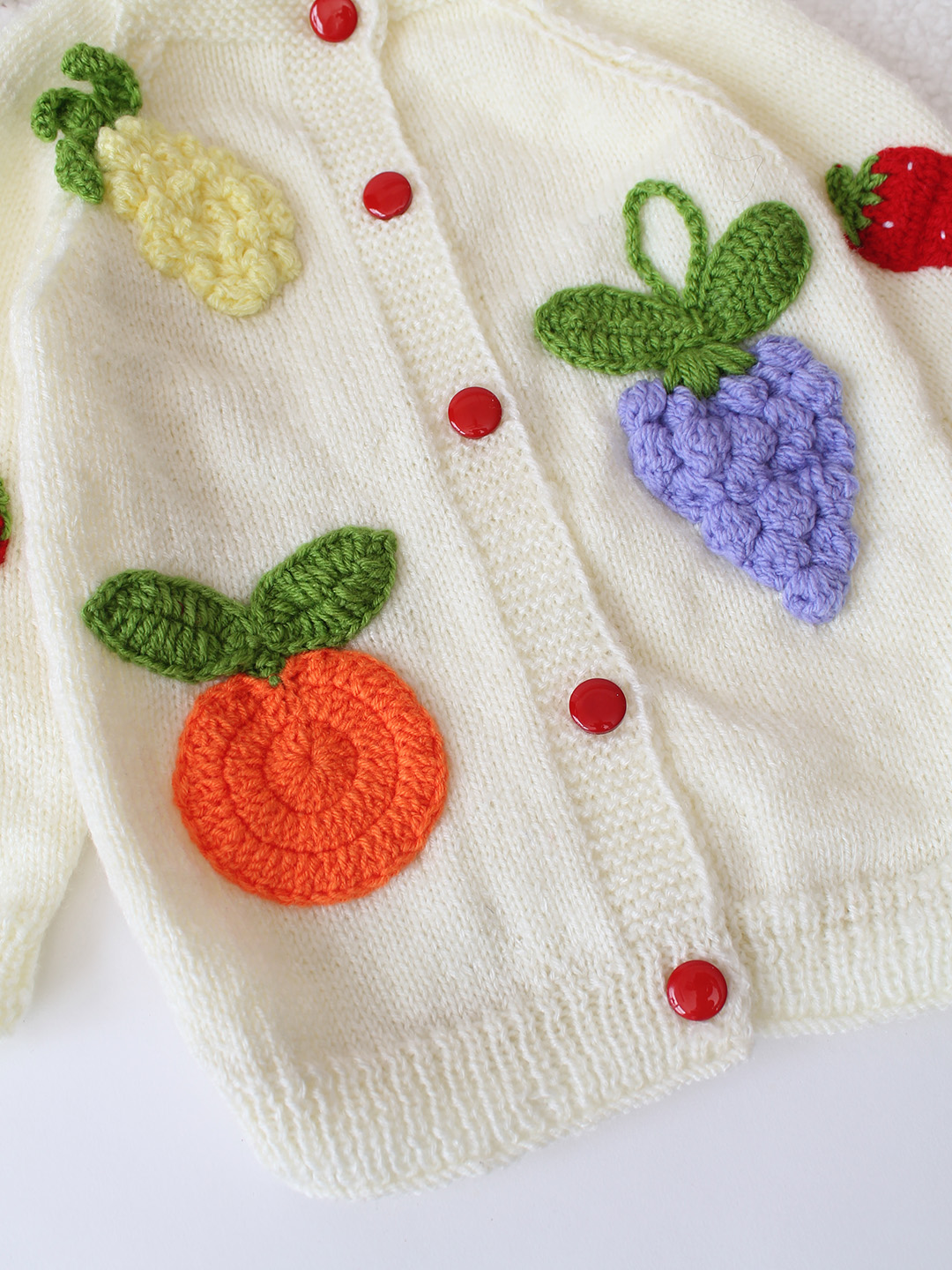 Handknitted 3D Fruit Applique Sweater - Cream
