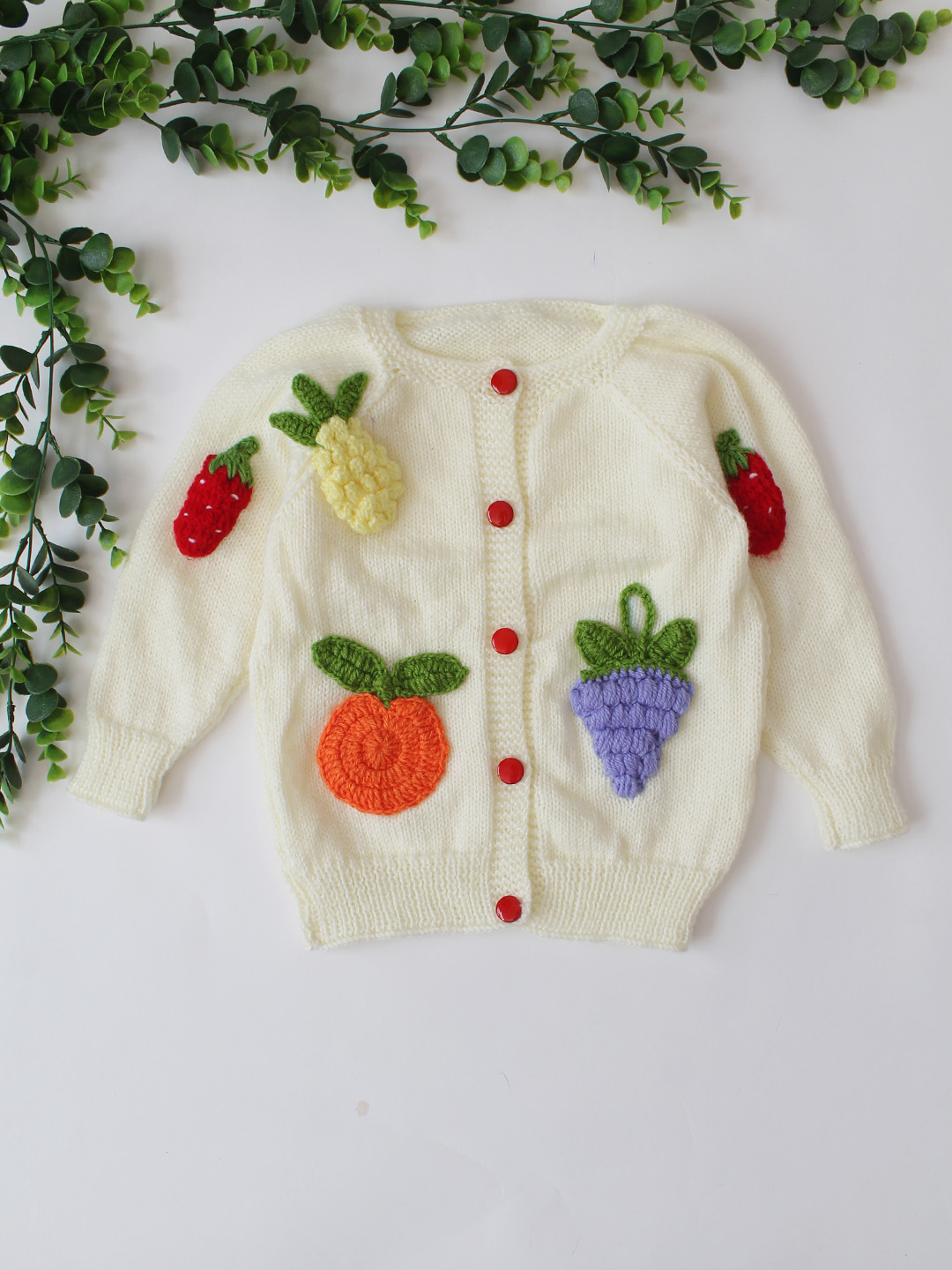 Handknitted 3D Fruit Applique Sweater - Cream