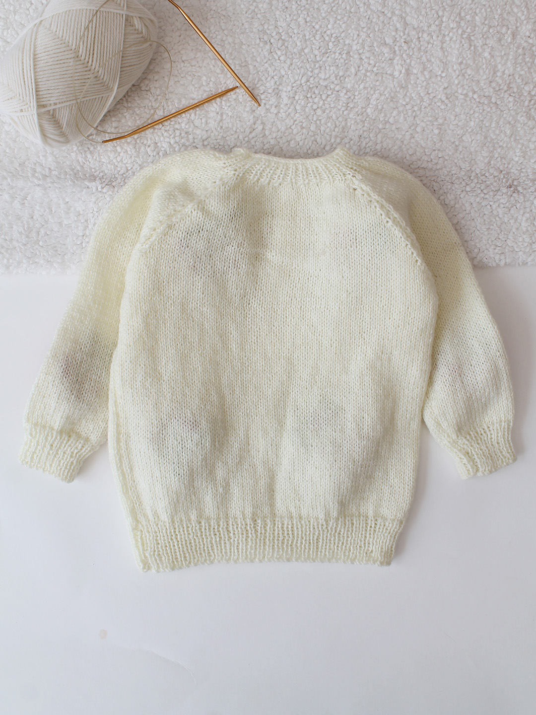 Handknitted Rose Floral Baby Sweater - Cream