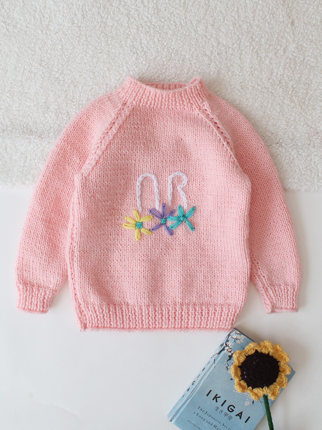 Handknitted Embroidered Bunny Ears Pullover