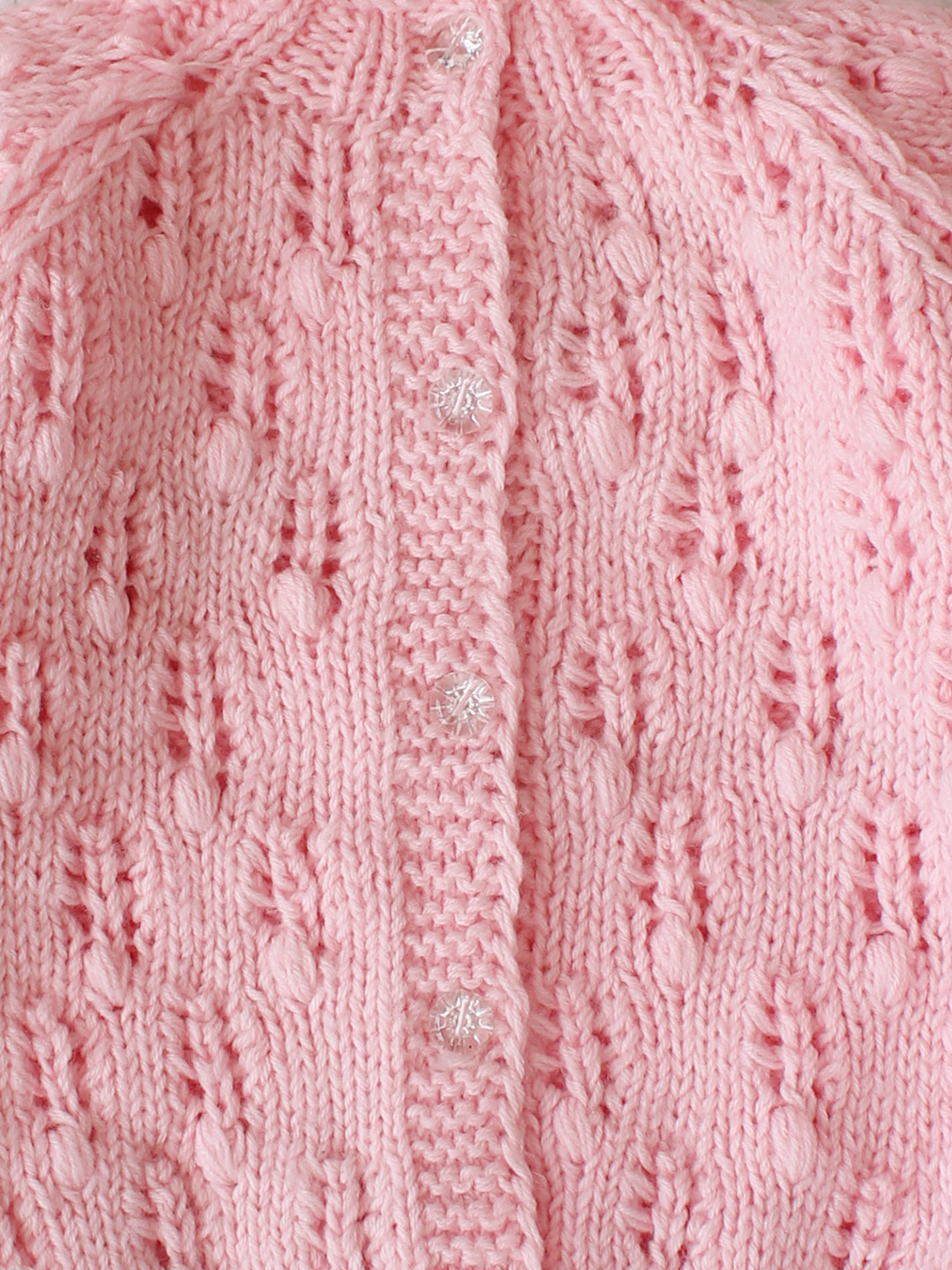 Handknitted Self Design Front Button Openable Sweater - Pink