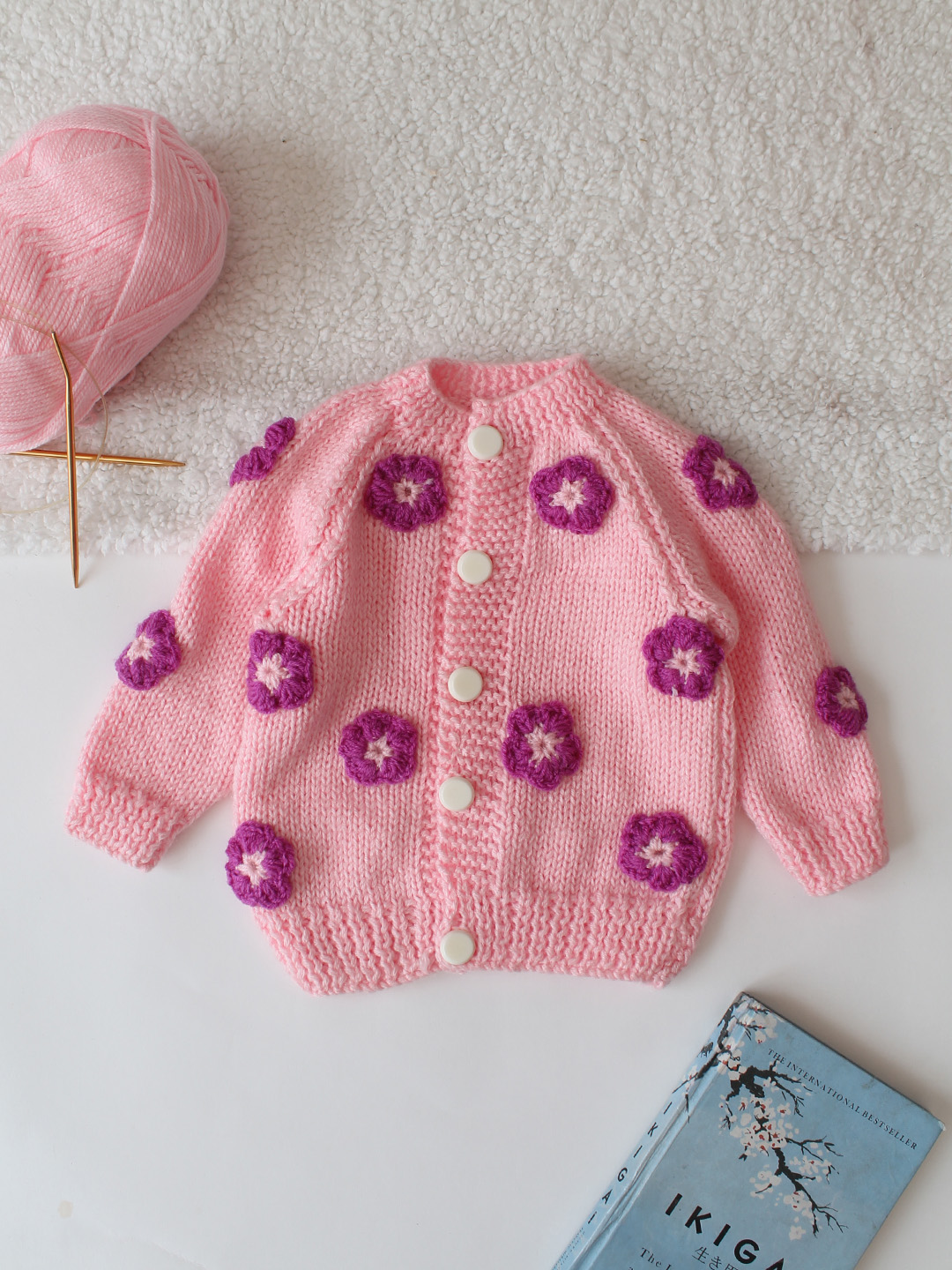 Handknitted Floral Sweater - Pink