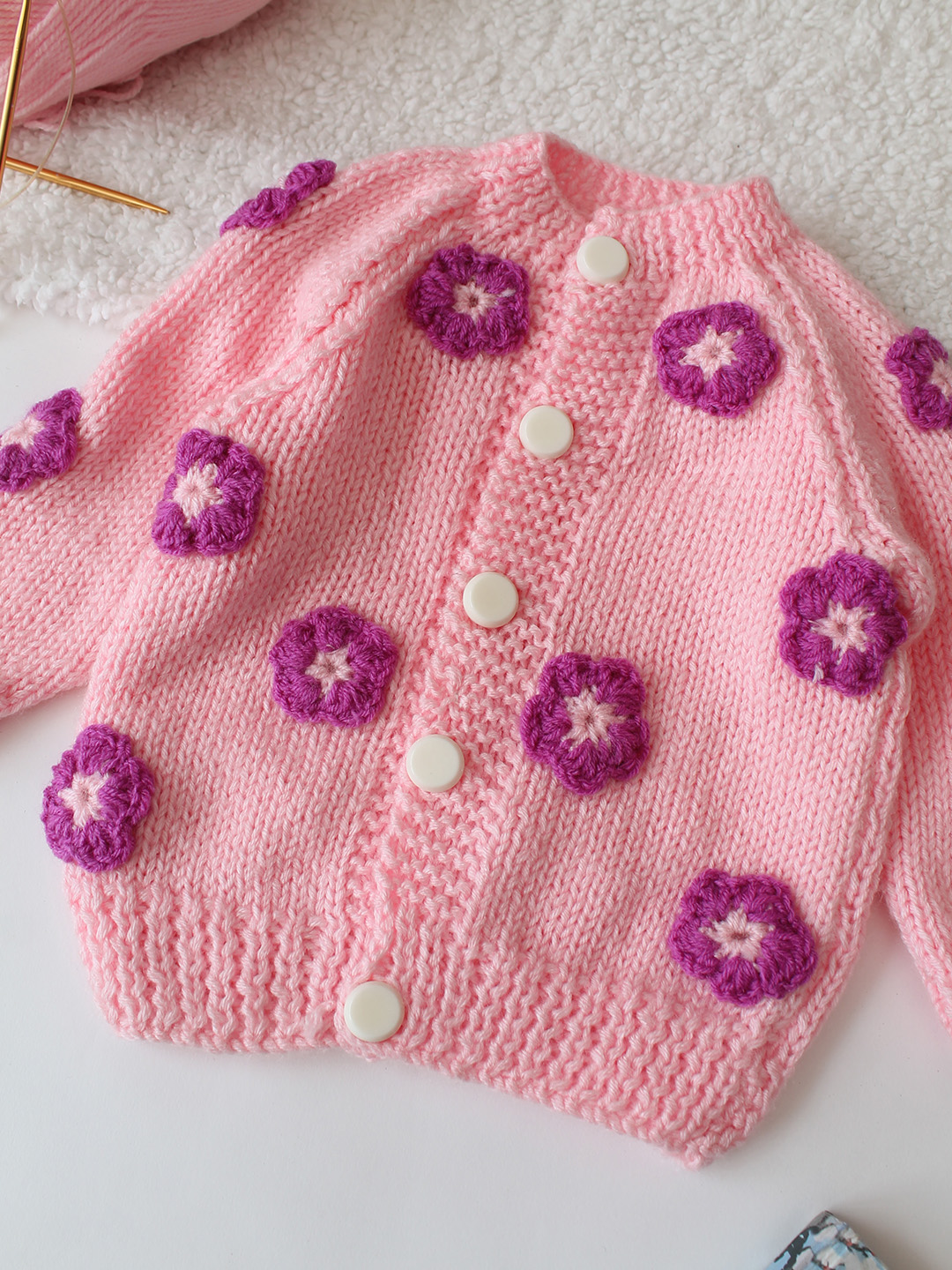 Handknitted Floral Sweater - Pink