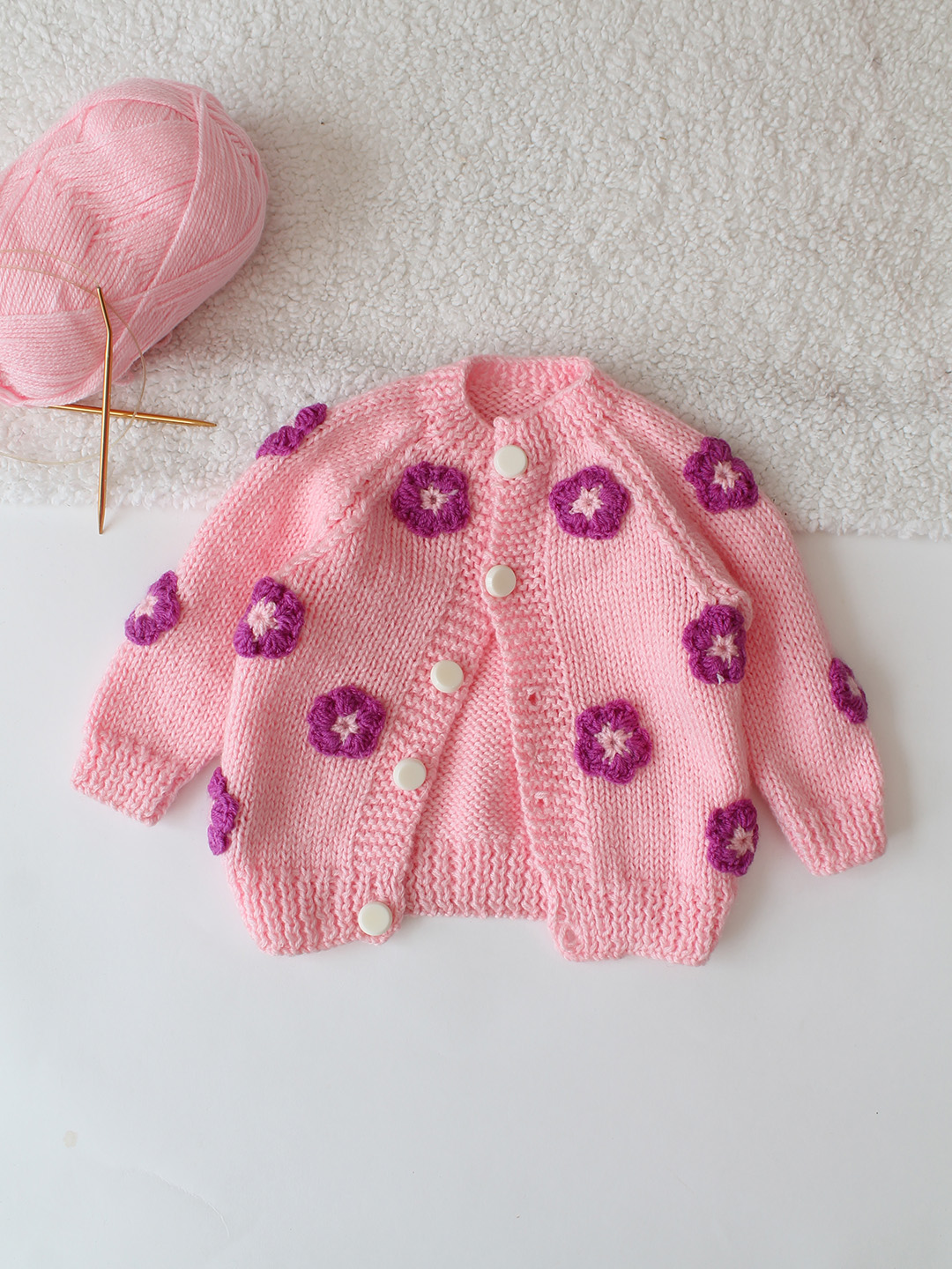 Handknitted Floral Sweater - Pink
