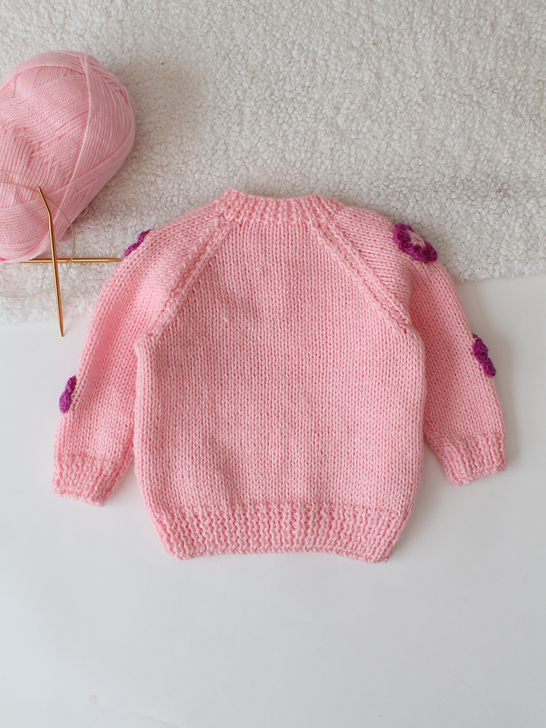 Handknitted Floral Sweater - Pink