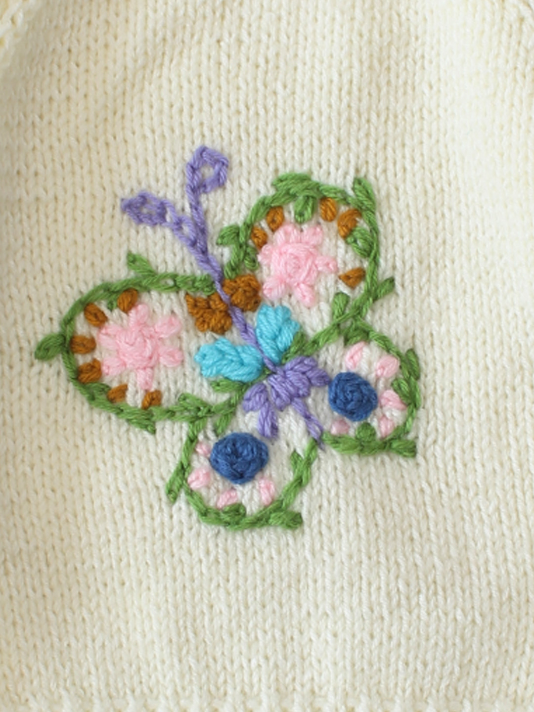 Embroidered Butterfly Handmade Sweater - Cream