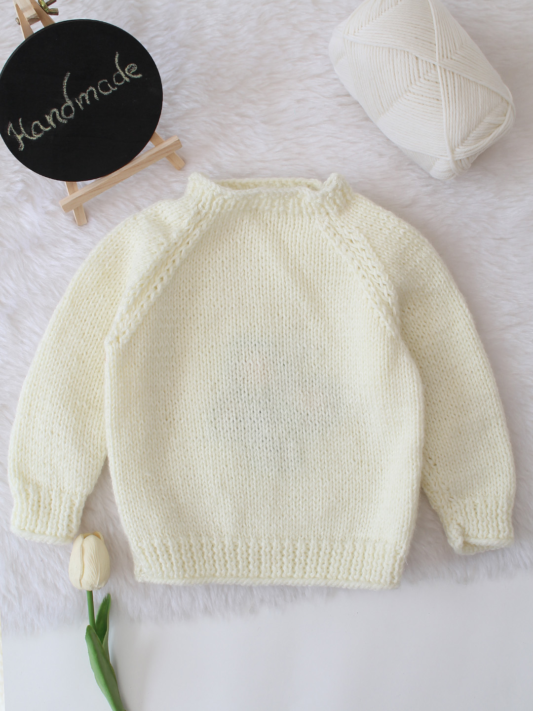 Embroidered Butterfly Handmade Sweater - Cream