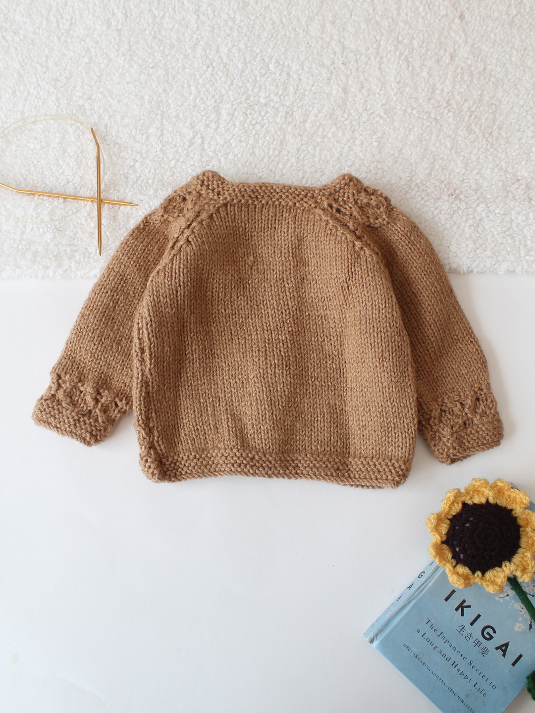 Handknitted Self Design Sweater - Brown