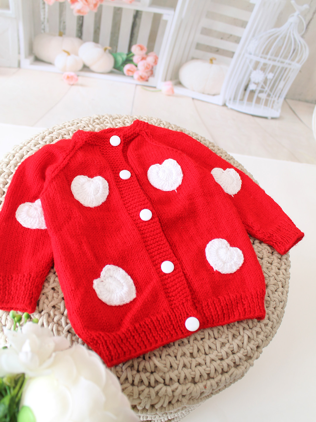 Heart Applique Newborn Sweater - Red