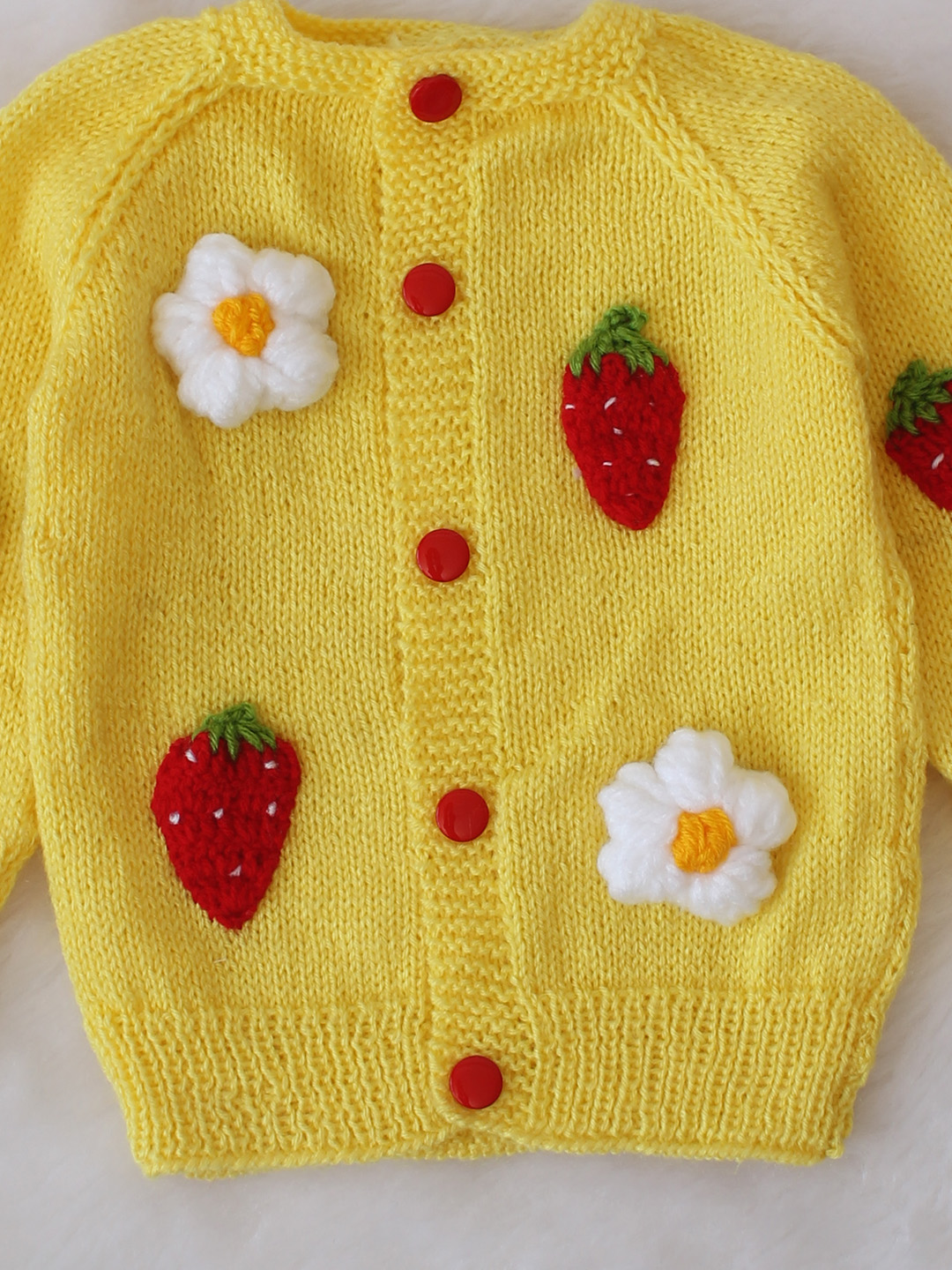 Handknitted Floral Straberry Sweater -Yellow