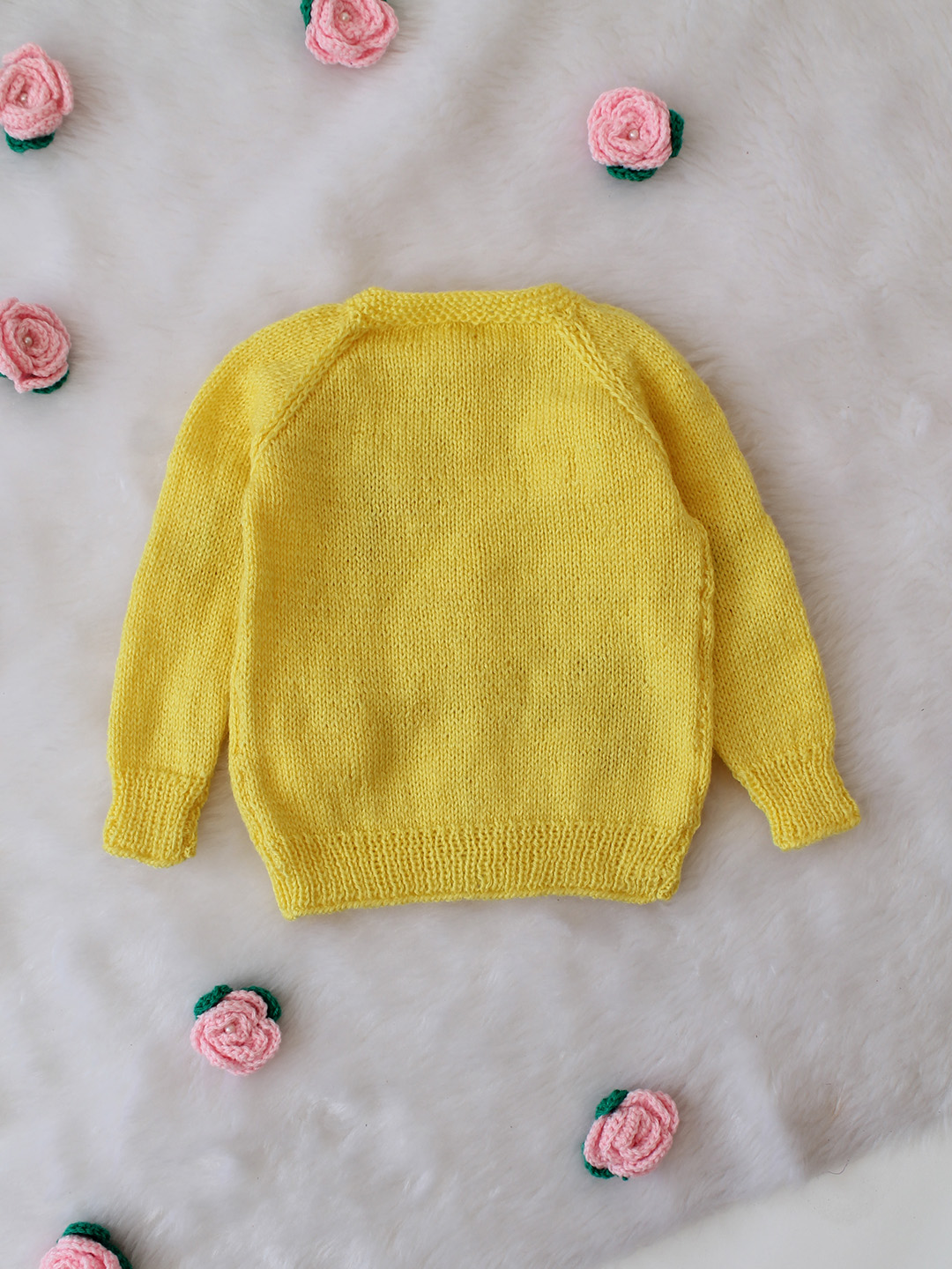 Handknitted Floral Straberry Sweater -Yellow