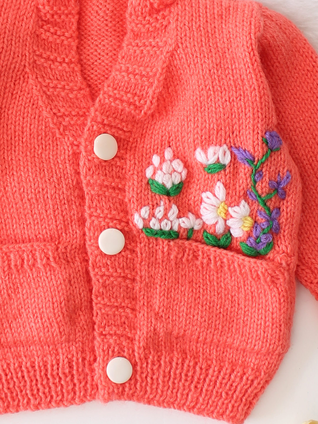 Floral Embroidered Pocket Detailed Sweater